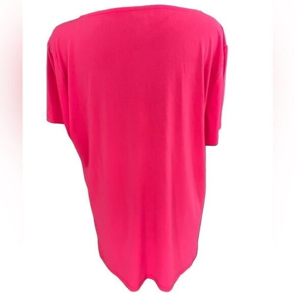 Torrid pink short sleeved tunic top, polyester and spandex blend, size 1 (14-16) - Picture 2 of 5